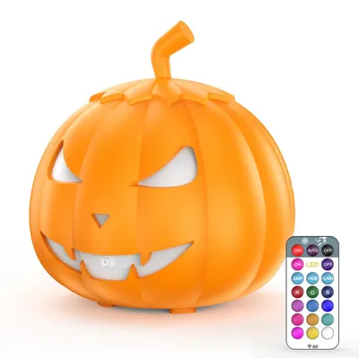 Immagine prodotto di Macchina del fumo a forma di zucca - Macchina del fumo per palcoscenico - 600 W - 6 LED RGB - Telecomando - Serbatoio da 1 litro - Spina europea - Arancione