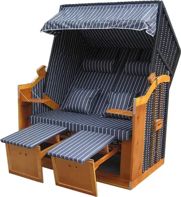 Produktbild von XL Wellness Strandkorb Volllieger Liegekorb Binz 213 schwarz Nadelstreifen natur