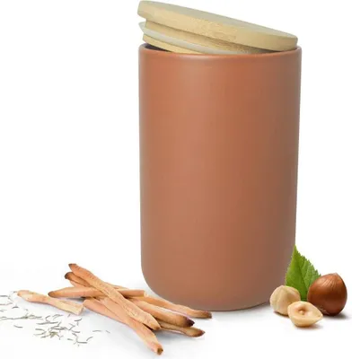 Produktbild von Braune Vorratsdose aus Porzellan mit Bambusdeckel