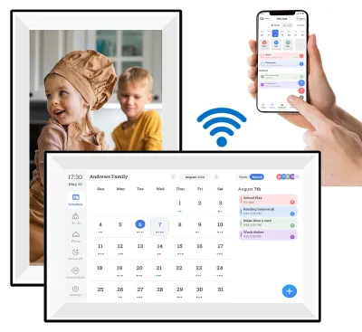 Zdjęcie produktu dla 15,6-calowy cyfrowy kalendarz z listą obowiązków domowych, kalendarz elektroniczny z Wi-Fi, inteligentny planer rodzinny, interaktywny wyświetlacz dotykowy do codziennego planowania, wtyczka zgodna z normami UE