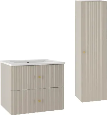 Produktbild von Waschtisch und Hängesäule 60cm Izae mit 2 Schubladen, Kaschmir