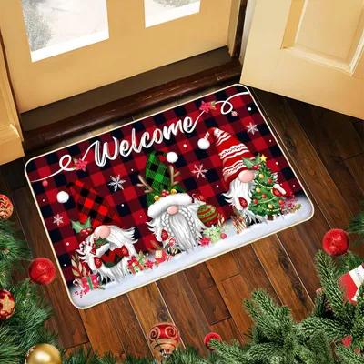 Produktbild von Weihnachts-Türmatte mit Kaboutermuster, 50 x 80 cm, saugfähig, rutschfest, für Innen und Außen