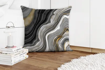 Produktbild von MuchoWow® Zierkissen Sofakissen Wohnzimmer Dekokissen 60x60 cm Marmor - Stein - Achat - Schwarz und Gold - Sitzfläche - Foto Polster