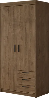 Produktbild von MIRJAN24 Kleiderschrank Elena 2D3S, Drehtürenschrank, Garderobe mit zwei Drehtüren und drei Schubladen, Kleiderstange (Farbe: Lefkas Eiche)