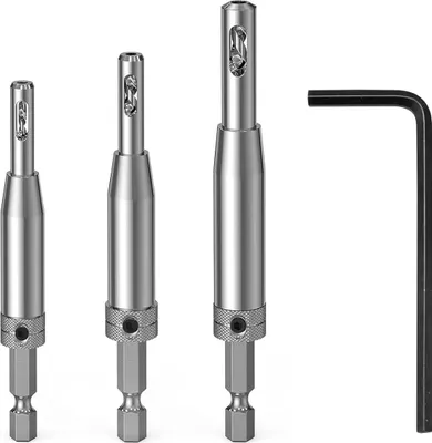 Produktbild von Selbstzentrierendes Bohrer-Set, 3-teilig, Scharnier-Installationssatz mit Sechskantschaft, Hartstahl, selbstzentrierende Bohrer für Tür- und Schrankscharniere