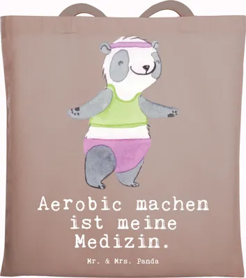 Produktbild von Mr. & Mrs. Panda Einkaufstasche Panda Aerobic - Braun Pastell - Geschenk, Uni Tasche, Laptoptasche, Fitnessstudio, Schultasche, Fitness, totebag, Jutebeutel