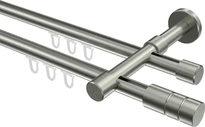 Produktbild von Interdeco Innenlaufstange / Gardinenstange mit Innenlauf Edelstahl-Optik, Typ Sinux Caras (Rillenzylinder), 16 mm Ø 2-läufig, 120 cm