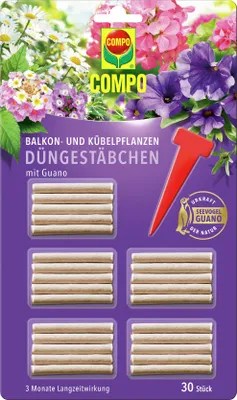 Artikelbild 1 von 'Balkon- und Kübelpflanzen Düngestäbchen mit Guano (30 Stück)'