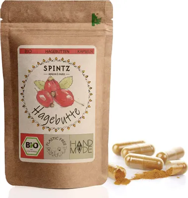 Produktbild von Kapsułki SPINTZ 210 Organiczne kapsułki z dzikiej róży - wegańskie kapsułki z dzikiej róży w wysokiej dawce - 500 mg organicznego proszku z dzikiej róży z upraw ekologicznych