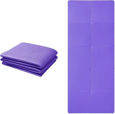 Image de Tapis de yoga pliable - Tapis de fitness Pilates - Idéal pour le sport et les voyages - Double face antidérapant - 183 x 61 cm - Violet