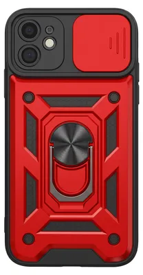 Obrázok produktu pre Mayaxess, puzdro s krúžkom pre iPhone 11, posuvná ochrana objektívu, magnetické, červená / čierna