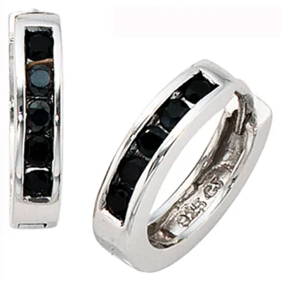 Produktbild von Creolen Creole Ohrringe 14.7mm Zirkonia schwarz 925 Silber für Damen