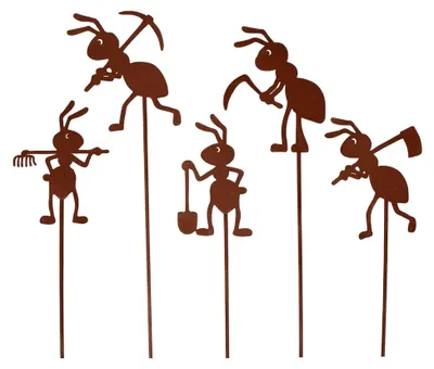 Produktbild von Gartenstecker Set mit 5 Ameisenfiguren in Rostoptik aus Metall für Garten und Beete