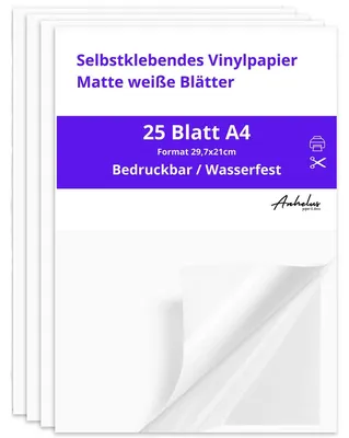 Productafbeelding van Zelfklevend vinyl stickerpapier - Formaat A4 - 25 vellen - Mat wit