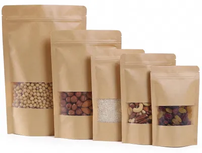 Productafbeelding van Kraftpapier zakken met platte bodem - Met kijkvenster - Voor het n van voedingsmiddelen - 50 stuks, 9x14 cm