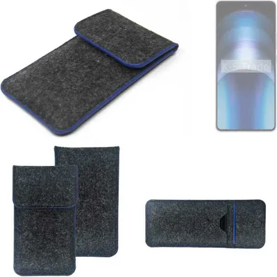 Produktbild von K-S-Trade Handy-Hülle Schutz-Hülle kompatibel mit Vivo iQOO Neo9 Pro Global Filztasche Pouch Tasche Case Sleeve Filzhülle dunkelgrau, blauer Rand
