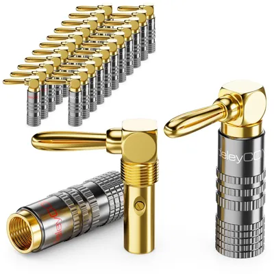 Produktbild von deleyCON Bananenstecker Set 90° gewinkelt, vergoldet, schraubbar, 24 Stück