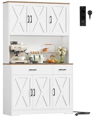 Zdjęcie produktu dla Szafka kuchenna – kredens – 105 x 180 x 40 cm – z gniazdkami – regulowane półki – melamina – biała