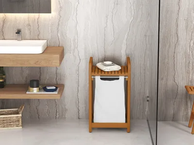 Produktbild von Destiny Wäschebox SPA & LIVING Wäschesammler mit Holzgestell 43x41x75 cm Teak