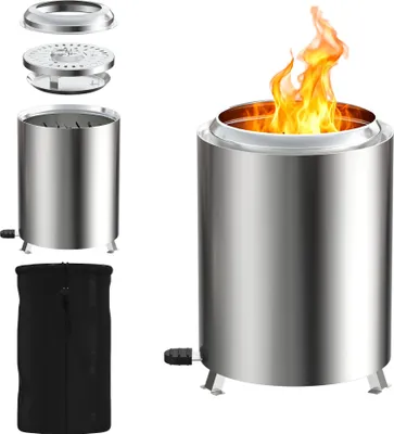 Obrázok produktu pre JOIEYOU Ø14cm Kempinkový varič na drevo z nehrdzavejúcej ocele s nastaviteľným ventilačným otvorom, prenosný ohňový kôš na vonkajšie aktivity, varenie, turistiku, piknik, grilovanie