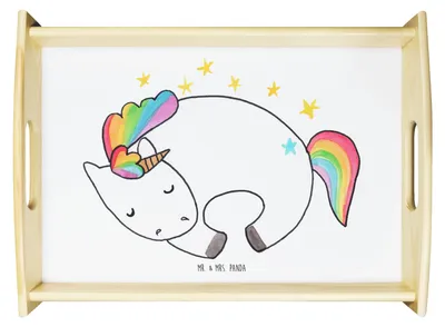 Produktbild von Mr. & Mrs. Panda Tablett Einhorn Nacht - Weiß - Geschenk, Einhörner, Traum, Holztablett, Freundin, Servier, Serviertablett, Menschen, Unicorn, Servierplatte Holz