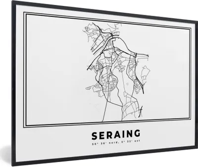 Produktbild von MuchoWow® Gerahmtes Poster Karte - Stadtplan - Seraing - Belgien - Schwarz und weiß 30x20 cm - Poster mit Schwarzem Bilderrahmen Wandposter Rahmen Foto Bilder - Kunstdruck - Bild-Poster