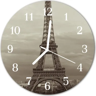 Produktbild von Glasuhr Wanduhr Küchenuhr Echt-Glas 30fi cm Eiffelturm grau