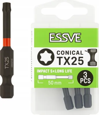 Immagine prodotto di ESSVE Punte per avvitatori a impulsi TX25 coniche nere 50 mm 3 pezzi