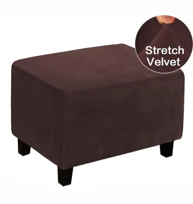 Produktbild von (Braun L) Stretch-Plüsch-Ottoman-Schonbezüge, abnehmbare Fußschemel, schützen Fußstützenbezüge