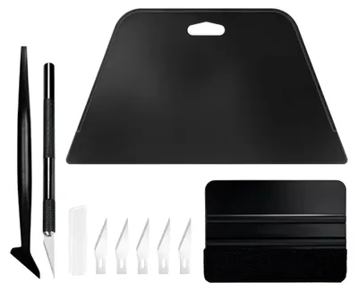 Produktbild von 5-teilig Tapezierwerkzeug, inklusive Rakel Tapezieren, Filzrakel, Skalpell, Ersatzklingen, für Klebekontakt, Tapete Installieren, Fensterfolie, Vinylfolie, Fenster-Tönungsfolie