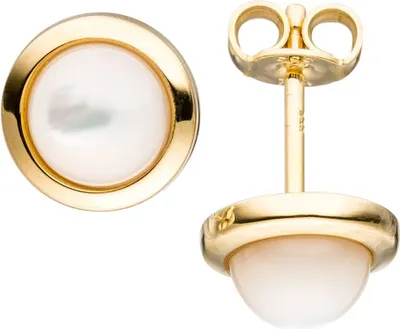 Produktbild von Paar Ohrstecker mit Perlmutt-Steine 8,6mm Halbkugel 333 Gold Gelbgold Ohrschmuck
