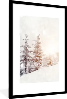 Produktbild von MuchoWow® Gerahmtes Poster Baum - Schnee - Winter 60x90 cm - Poster mit Schwarzem Bilderrahmen Wandposter Rahmen Foto Bilder - Dekoration - Wandposter Wohnzimmer - Hochwertig