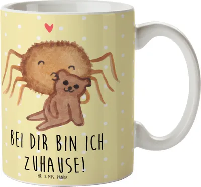 Produktbild von Mr. & Mrs. Panda Kaffeebecher Spinne Agathe Teddy - Gelb Pastell - Geschenk, Keramiktasse, Tasse, Freundschaft, Pott, Kaffeetasse, Verliebt, Dankeschön, Teetasse, Treue