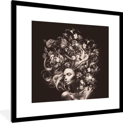 Produktbild von MuchoWow® Gerahmtes Poster Blumen - Frau - Natur 40x40 cm - Poster mit Schwarzem Bilderrahmen Wandposter Rahmen Foto Bilder - Poster - Plakat im Rahmen