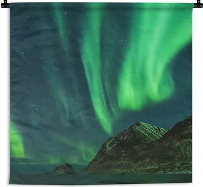 Produktbild von MuchoWow® Wandteppich Wandbehang Nordlichter - Sternenhimmel - Norwegen 120x120 cm Tapisserie Dekoration Wandtuch - Modern - Baumwollgewebe