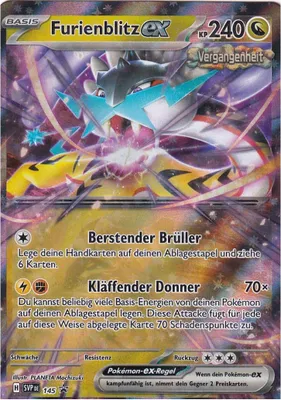 Productafbeelding van Pokémon Kaart Furienblitz ex – SVP 145 – Duits – Originele promotiekaart uit Karmesin & Purpur – Zo goed uit een boosterpack – Geschikt voor een deck of voor een verzameling