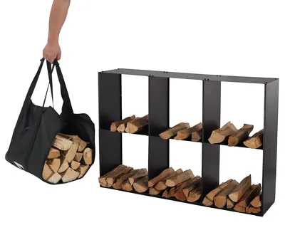 Image de Lendo Online Range-bûches 80x28x120 Acier Thermolaqué Noir