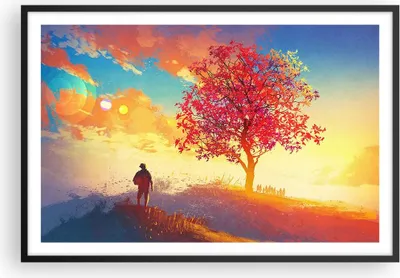 Produktbild von Gerahmtes Poster - Schwarzer Rahmen - Baum Wiese Feld - 91,5x61 cm - Wand Bild - Wanddeko - Wandbilder - Kunstposter - Wandposter - Bilderrahmen - Bilder - Kunstdruck - Wandbild - P2BAA91x61-3715