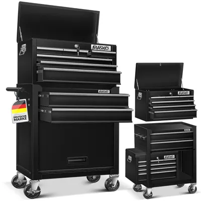 Produktbild von MASKO® Werkstattwagen inkl. Koffer - 9 Fächer Abschließbar Massives Metall, Werkzeug-Wagen ohne Werkzeug, Rollwagen zur Werkzeugaufbewahrung mit Schloss