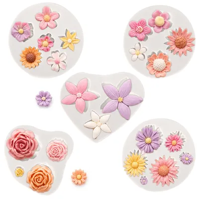 5 Silikon-Blumenformen, antihaftbeschichtet, für Fondant & Schokolade