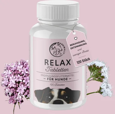 Produktbild von Relax Tabletten für Hunde 120 Stück - bei Angst, Stress und zur Entspannung - Baldrian, Johanniskraut, L-Tryptophan, etc. - Ideal bei Angst vor Silvester, Gewitter, Reisen