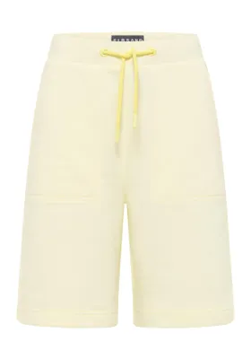 Produktbild von Elbsand Vivi Sweatbermuda, Hellgelb, Loose Fit, 87% Baumwolle, mit Eingrifftaschen und Monogramm Print - Größe XL