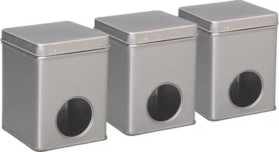Produktbild von tea4chill Teedosen / Kaffeedosen / Vorratsdosen Set „Silver Window“, 3 Dosen je 100g, Scharnierdeckel