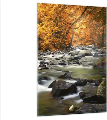 Produktbild von Bilder auf glas - Einteilig - Stream Herbst Forrest Berg - 80x120cm - Glasbilder - Wandbilder - Bilder - Wanddekoration aus Glas - Glas Bilder - Wandbild auf Glas - GPA80x120-2703