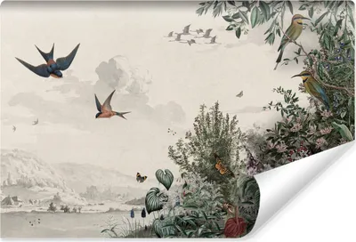 Produktbild von Muralo Selbstklebende Fototapete VÖGEL Schmetterlinge Pflanzen Landschaft Br. 135cm x Hö. 90cm
