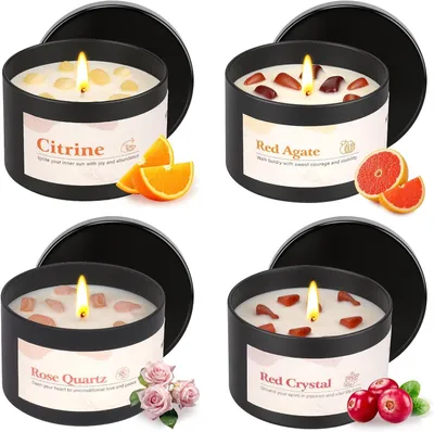 Productafbeelding van Geurkaarsen - Cadeauset voor vrouwen - 4 x 6.5 oz kristallen helende kaarsen