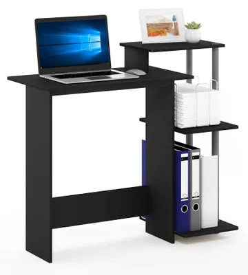 Laptop-Computer-Schreibtisch, Spanplatte, Schwarz/Grau, 3 Regale