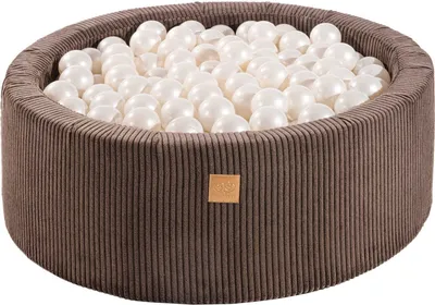 Produktbild von MeowBaby® Rundes Bällebad Bällepool Aesthetic 90x30 cm mit 200 Bällen, Kordsamt, Braun: Weiße Perle