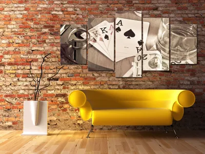 Produktbild von Akustikbild Spielkarten 200x100 cm Bilder Akustikschaum Hochleistungsschallabsorber Schallschutz Leinwand 5 tlg Wandbild Raumakustik Schalldämmung i-B-0001-b-n