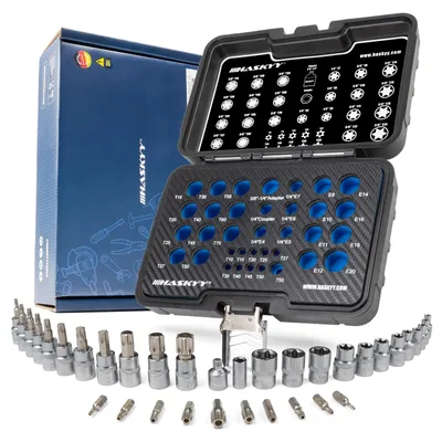 Produktbild von HASKYY Steckschlüssel Satz 35 tlg. E4-E20 Nüsse Set T10-T70 Biteinsätze Tx10-Tx55